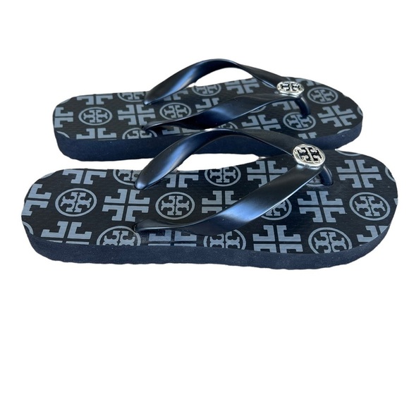 Tory Burch Black and Gray Flip Flops - Picture 2 of 9